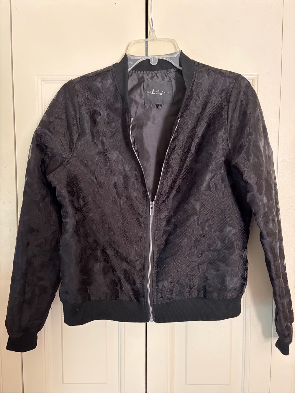 BKE Lace Dark Fairy Whimsigoth Black Bomber Jacket Zip Dark Romantic Classy SM